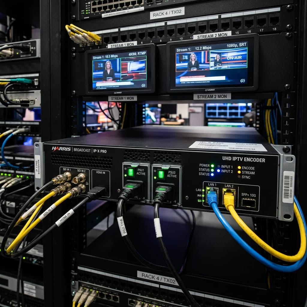 النظرة الفنية لمشفر broadcast iptv encoder لتوزيع البث التلفزيوني الاحترافي